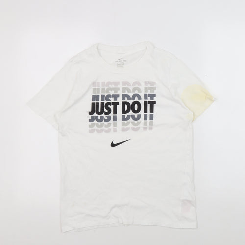 Nike Teens White Cotton T-Shirt, Size 12, Athletic Fit