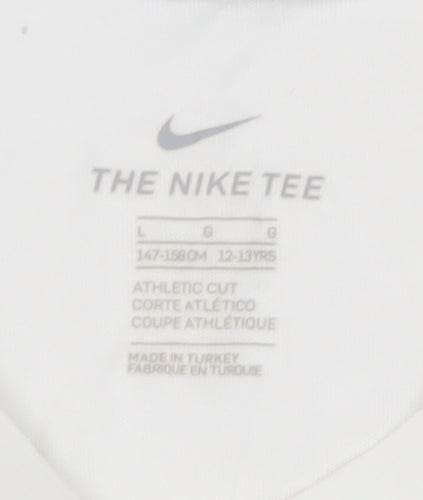 Nike Teens White Cotton T-Shirt, Size 12, Athletic Fit