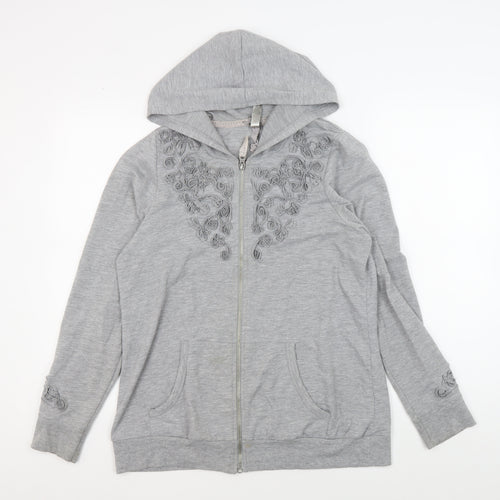 Evans Women's Grey Full Zip Hoodie with Embroidery