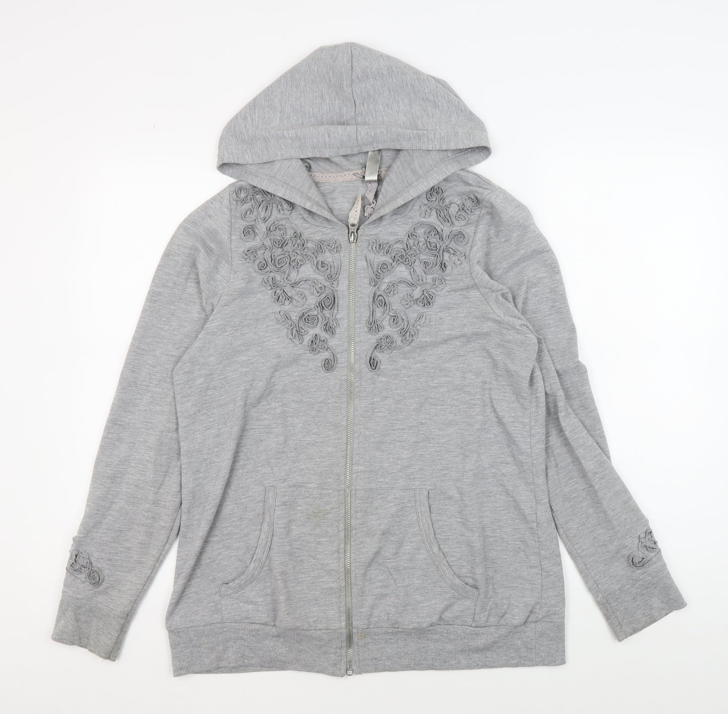 Evans Women's Grey Full Zip Hoodie with Embroidery