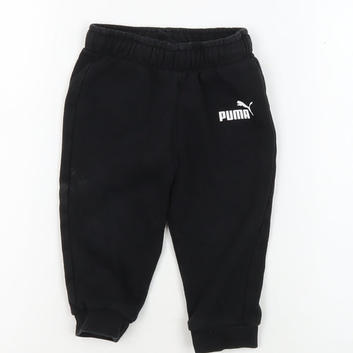 Puma Boys Black Jogger Trousers S - Activewear Cotton Blend