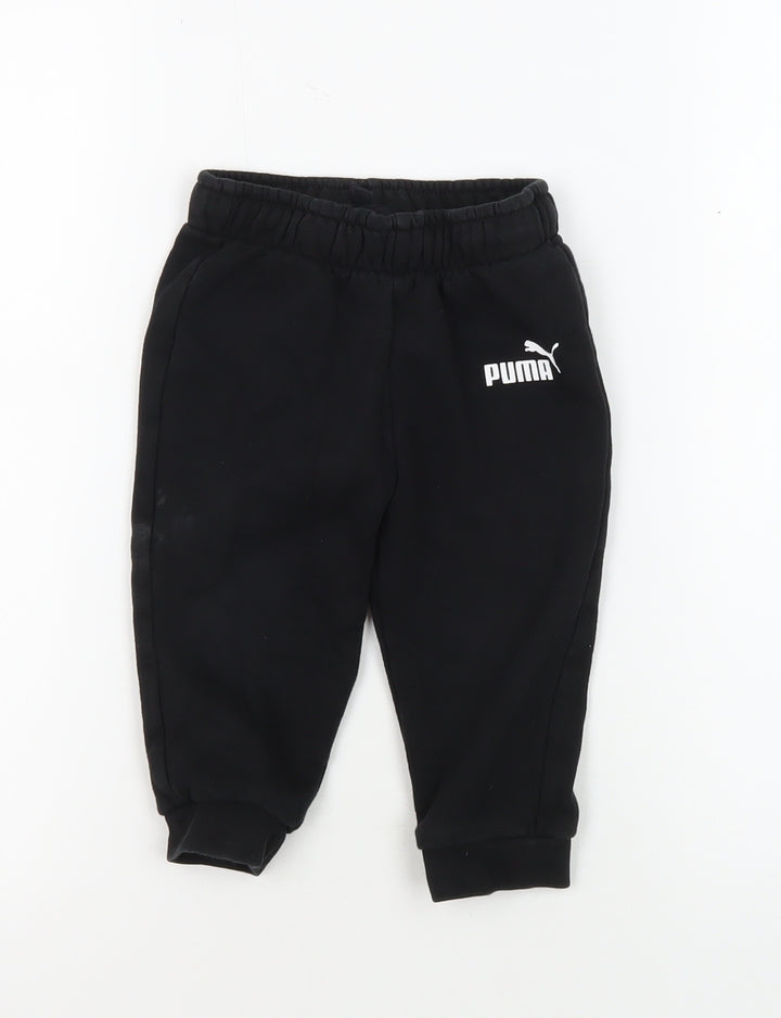 Puma Boys Black Jogger Trousers S - Activewear Cotton Blend