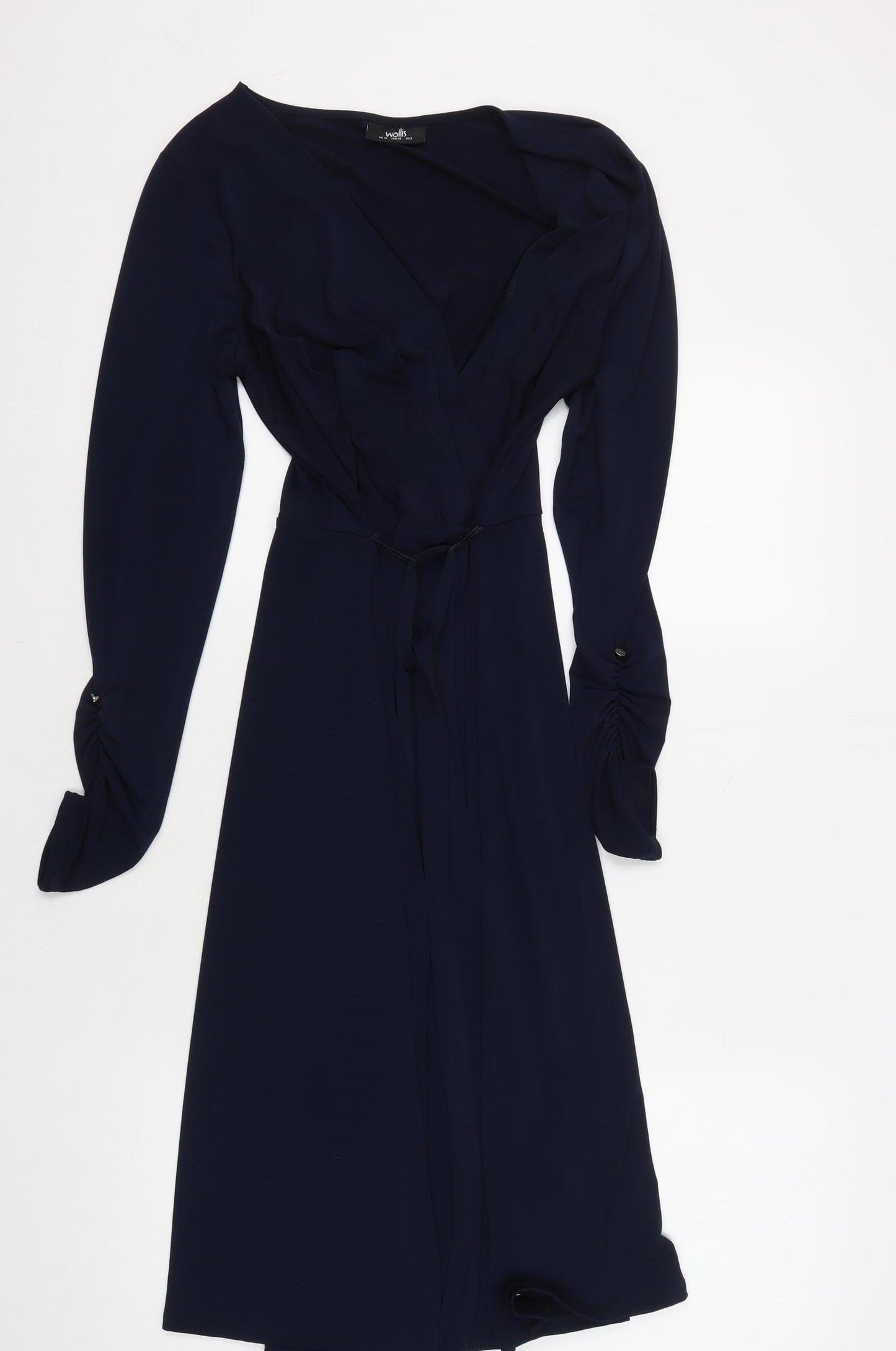 Wallis Women's Blue V-Neck Wrap Midi Dress Size 10