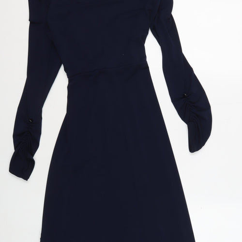 Wallis Women's Blue V-Neck Wrap Midi Dress Size 10