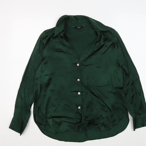 Next Women Green Satin Button-Up Shirt Size 14