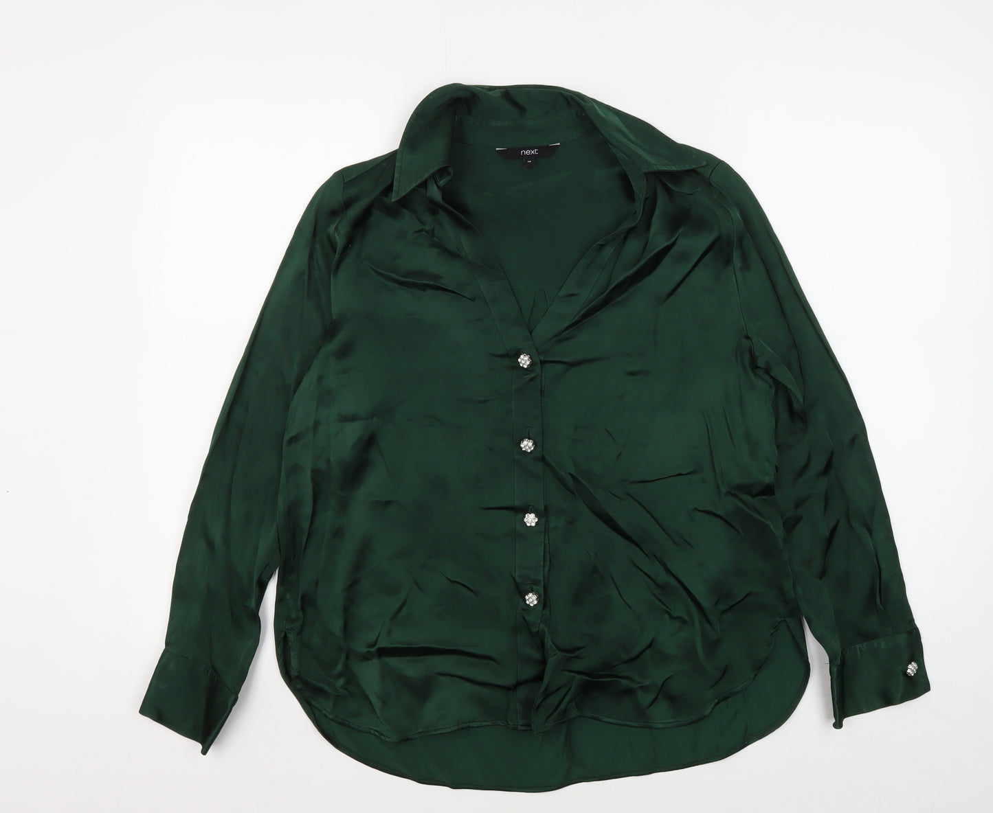 Next Women Green Satin Button-Up Shirt Size 14