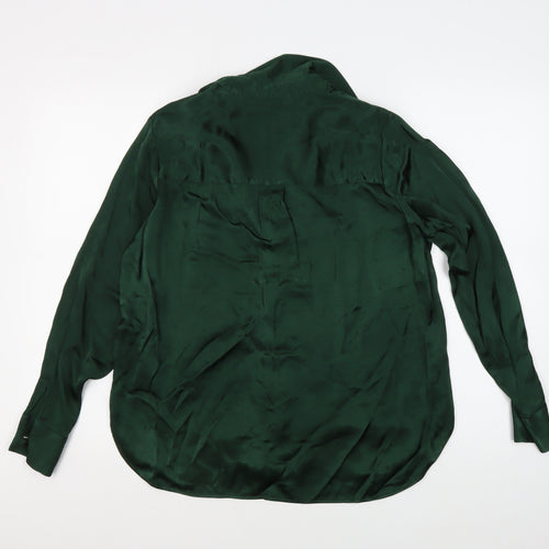 Next Women Green Satin Button-Up Shirt Size 14