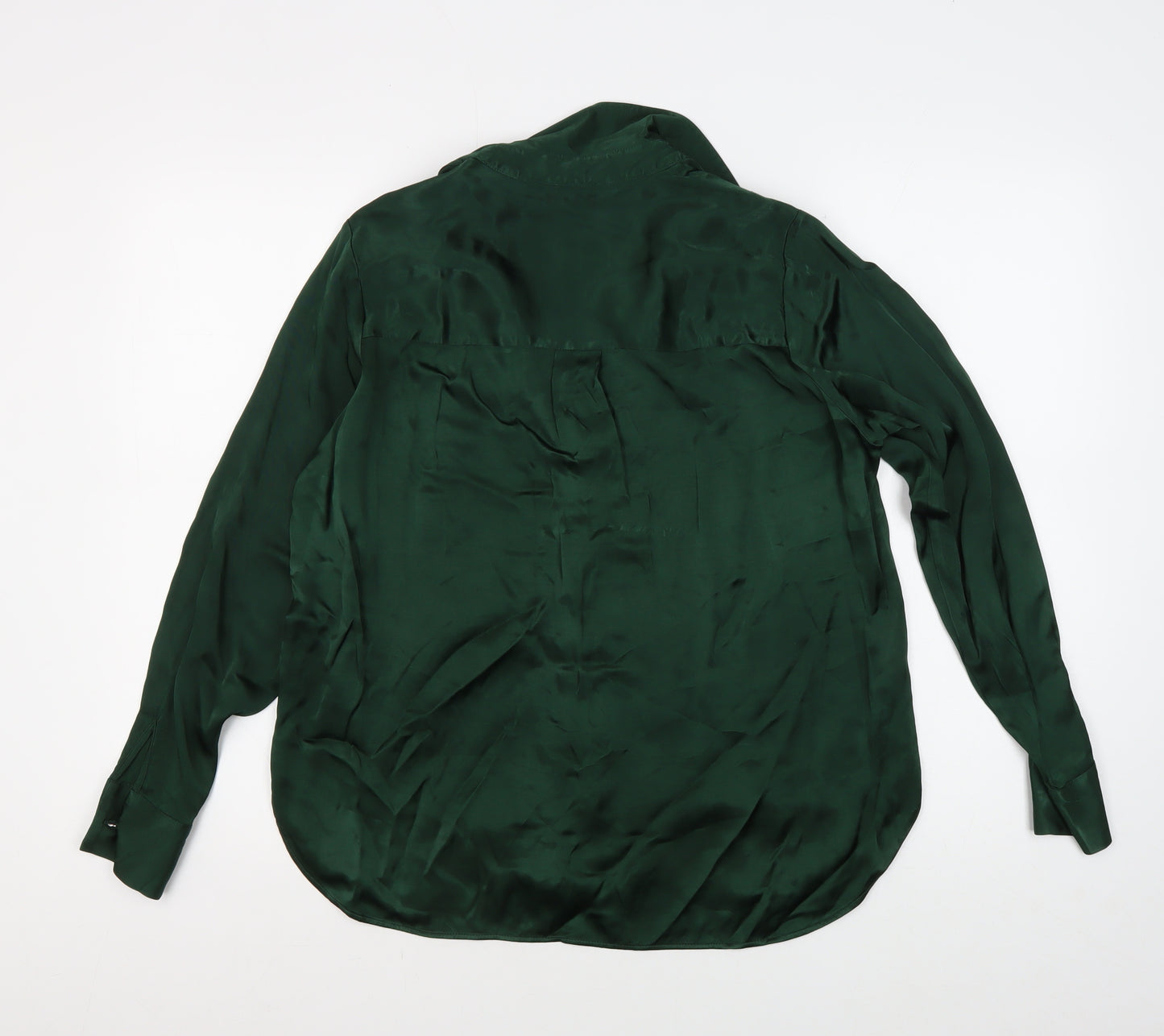 Next Women Green Satin Button-Up Shirt Size 14