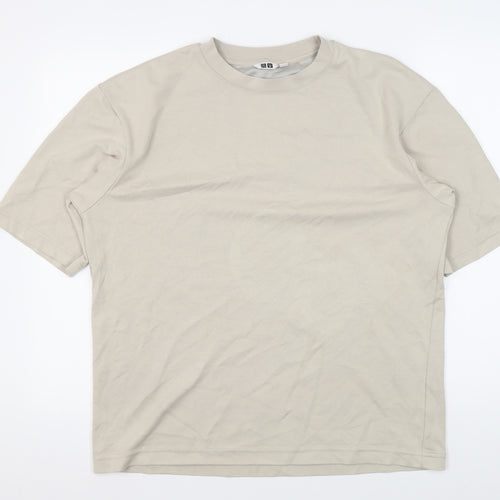 Uniqlo Men's Beige Crew Neck T-Shirt L