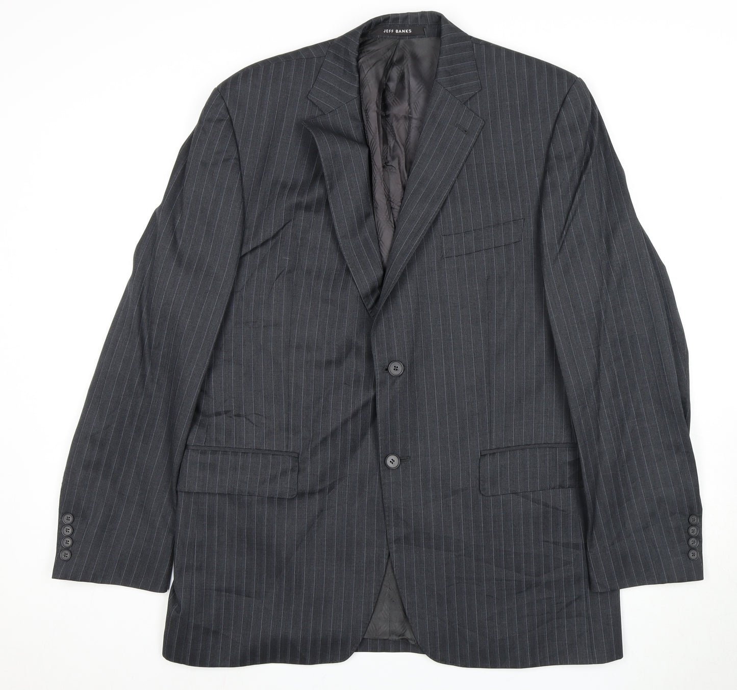 Jeff Banks Men's Grey Striped Suit Jacket, Size 42L, Formal