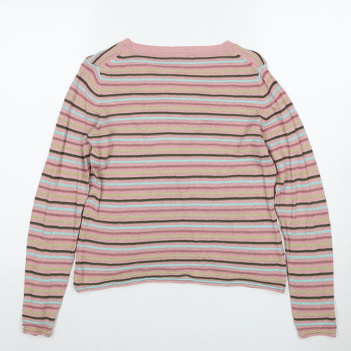 Laura Ashley Women's Pink Striped V-Neck Jumper, Size 12
