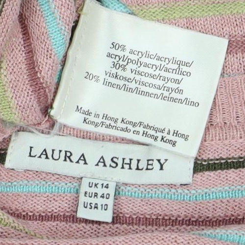 Laura Ashley Women's Pink Striped V-Neck Jumper, Size 12