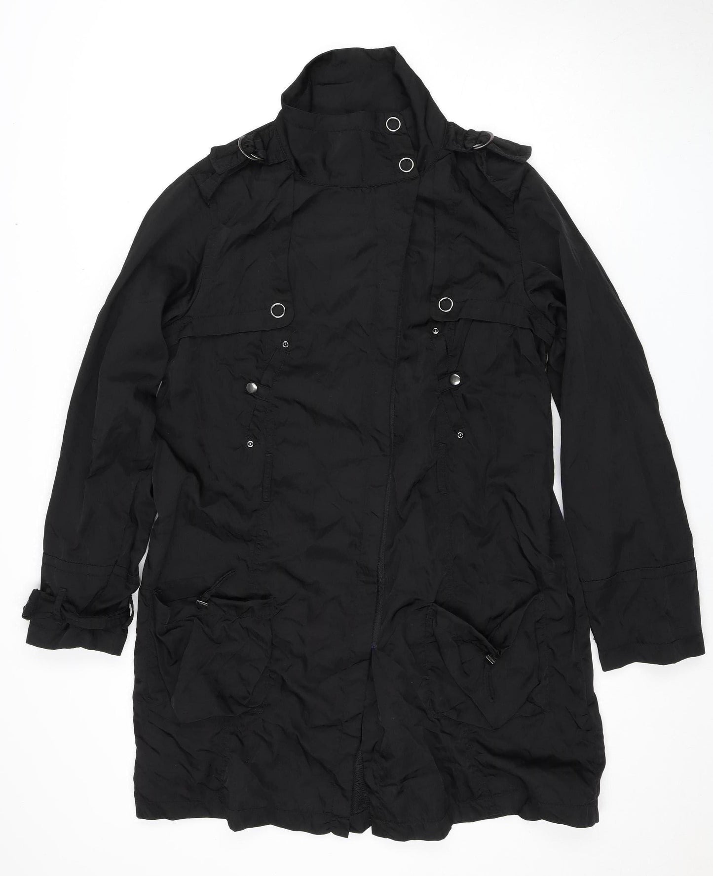 Red Herring Black Hooded Parka Jacket Size 14 Women's