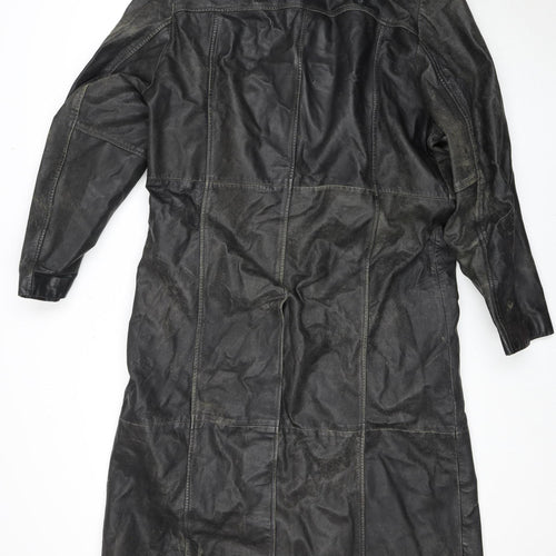 LLD Women's XL Black Leather Long Overcoat