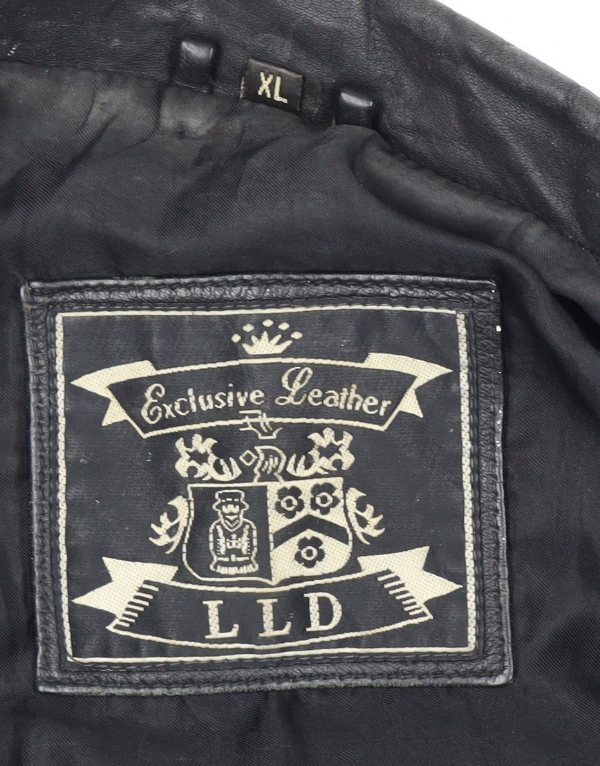 LLD Women's XL Black Leather Long Overcoat