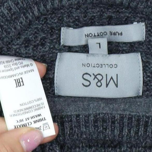 Marks and Spencer Men's Grey Cotton Pullover Jumper L