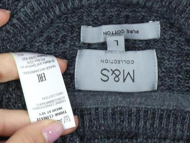 Marks and Spencer Men's Grey Cotton Pullover Jumper L