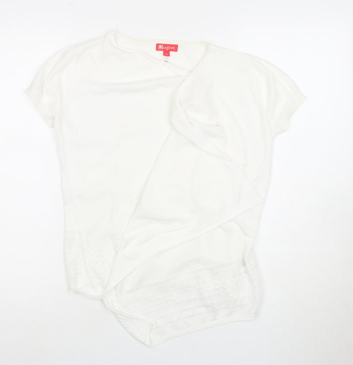 Monsoon Women's White Basic T-Shirt M with Crochet Detail