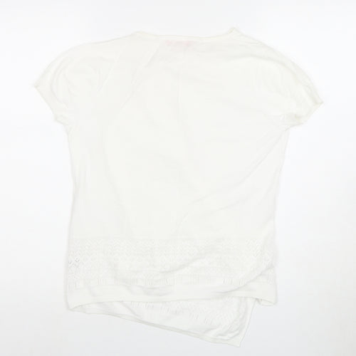 Monsoon Women's White Basic T-Shirt M with Crochet Detail