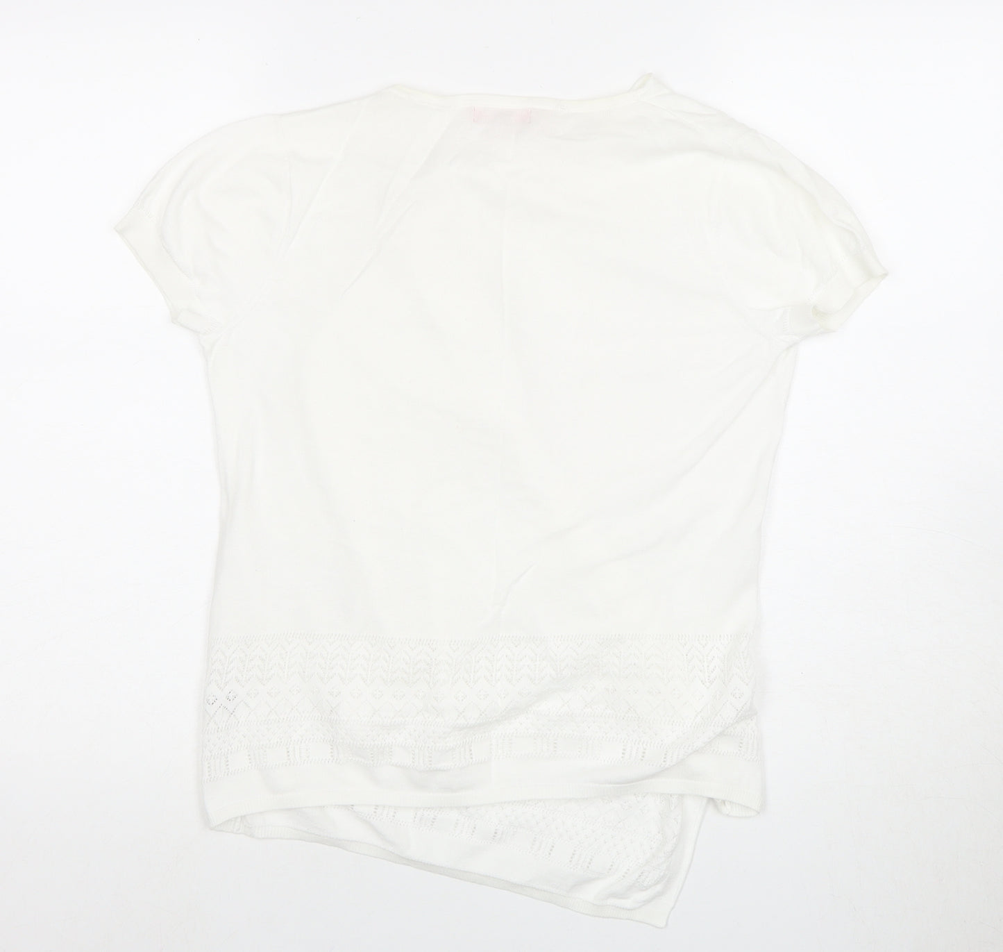 Monsoon Women's White Basic T-Shirt M with Crochet Detail