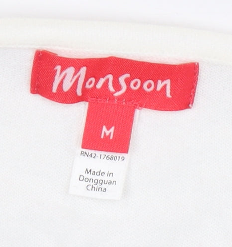 Monsoon Women's White Basic T-Shirt M with Crochet Detail