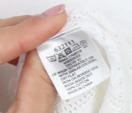 Monsoon Women's White Basic T-Shirt M with Crochet Detail