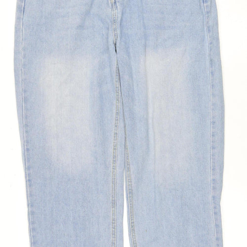 Women's Light Blue Straight Denim Jeans, L, Button Accents