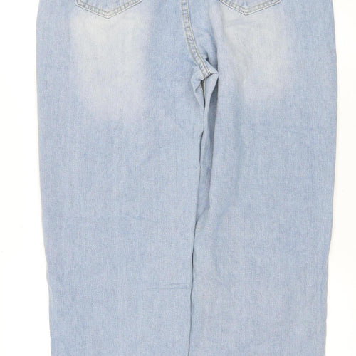 Women's Light Blue Straight Denim Jeans, L, Button Accents