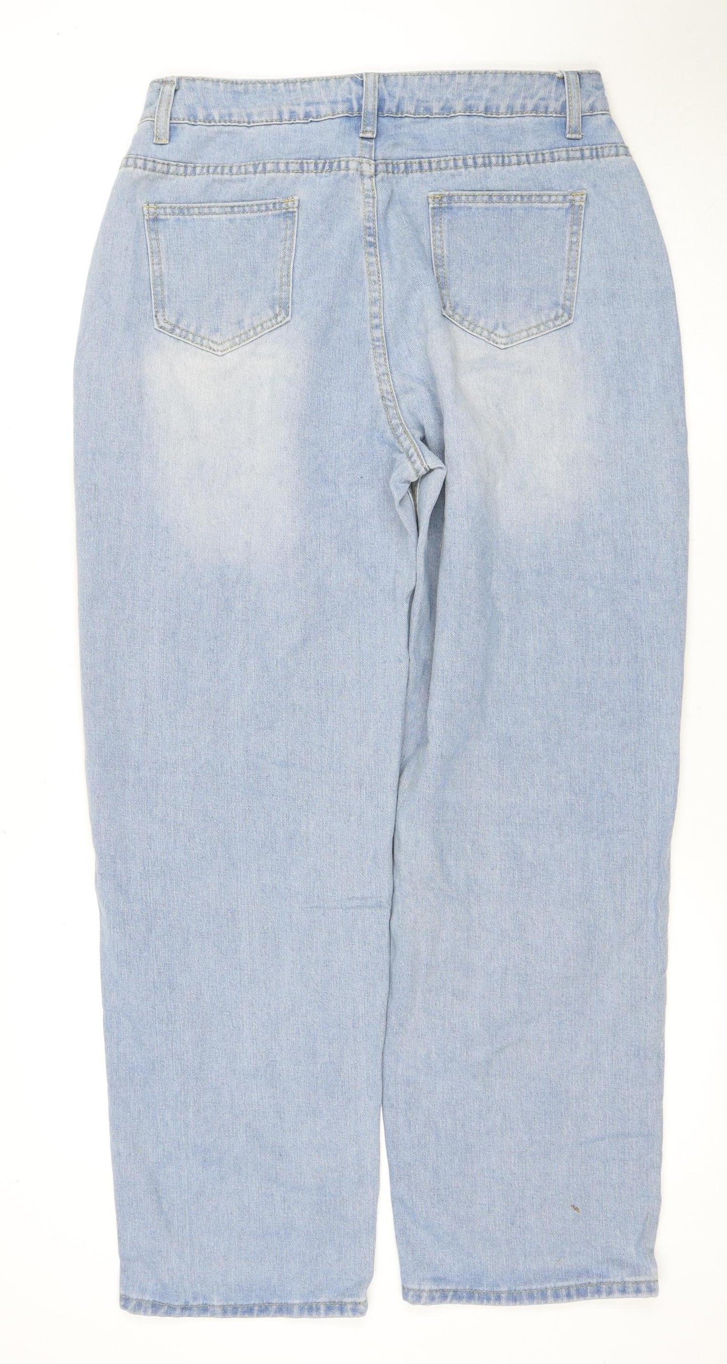 Women's Light Blue Straight Denim Jeans, L, Button Accents
