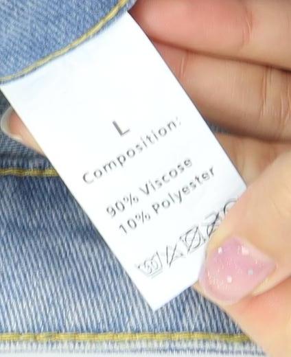 Women's Light Blue Straight Denim Jeans, L, Button Accents