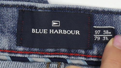 Marks and Spencer Men's Blue Straight Jeans, 38 Waist