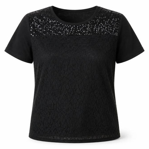Bassini Women's Black Sequin Lace T-Shirt Size L