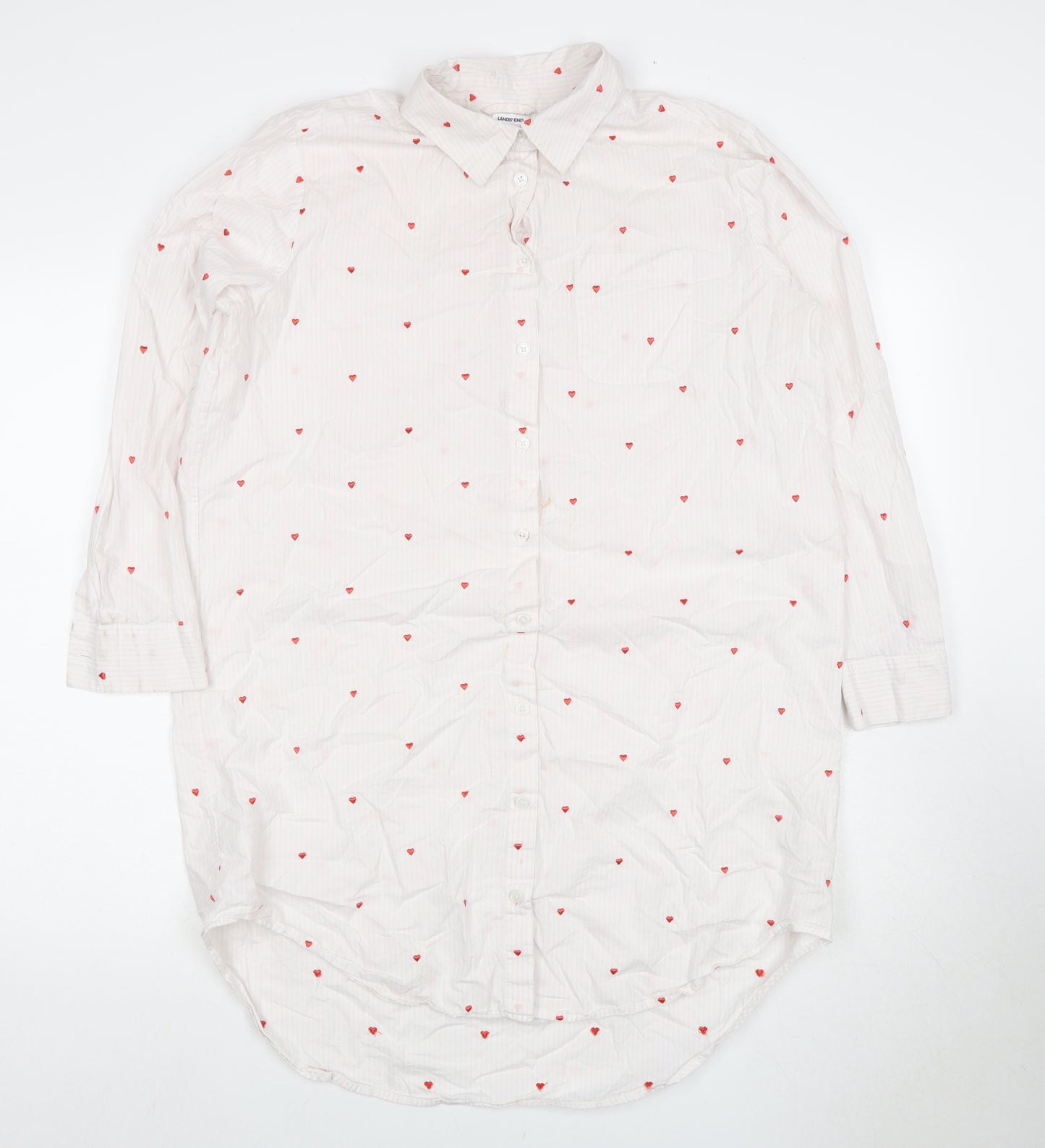 Lands' End Women's Petite White Polka Dot Shirt Dress