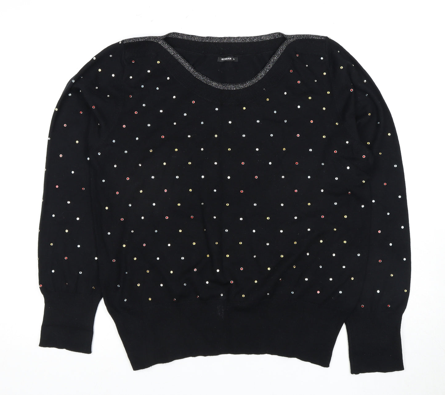 Roman Women's Black Knit T-Shirt Size 8