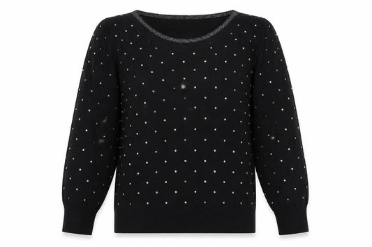 Front view of Roman Women's Black Knit T-Shirt, size 8