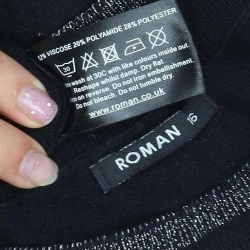 Roman Women's Black Knit T-Shirt Size 8