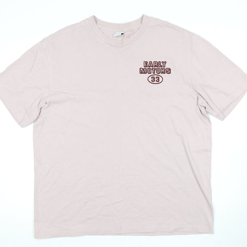 Bershka Men's Beige Crew Neck T-Shirt Size L