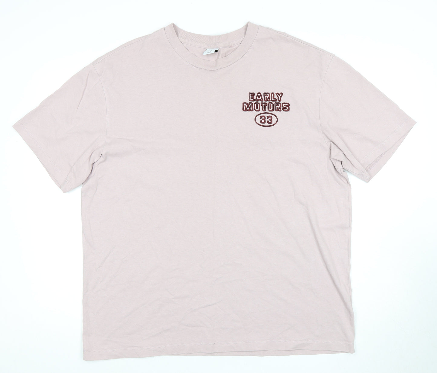 Bershka Men's Beige Crew Neck T-Shirt Size L