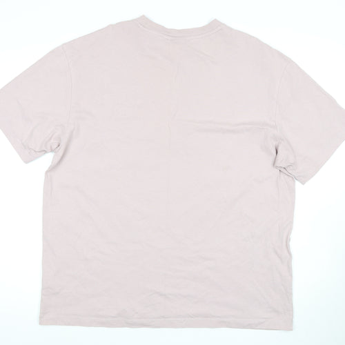 Bershka Men's Beige Crew Neck T-Shirt Size L