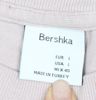 Bershka Men's Beige Crew Neck T-Shirt Size L
