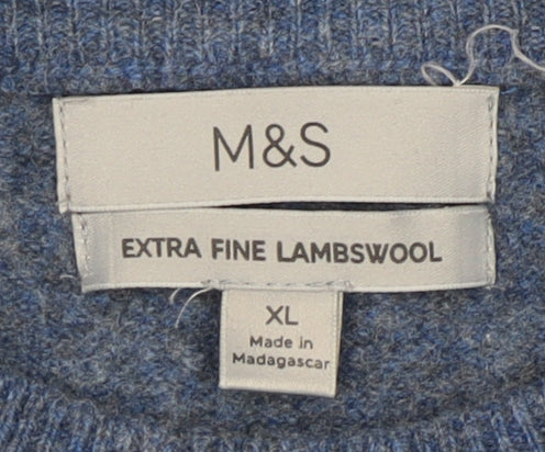 Marks and Spencer Men's Blue Wool Pullover Jumper XL
