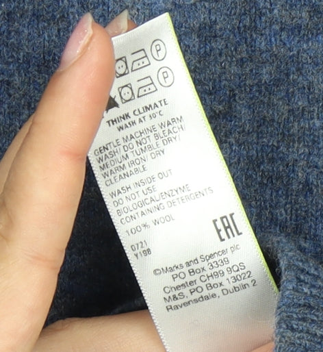 Marks and Spencer Men's Blue Wool Pullover Jumper XL