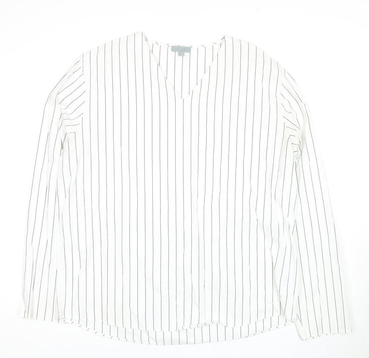 COS Women’s White Striped V-Neck Shirt, Size 12