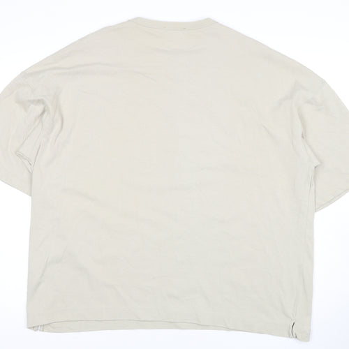 Zara Men's Beige XL Crew Neck T-Shirt, Relaxed Fit