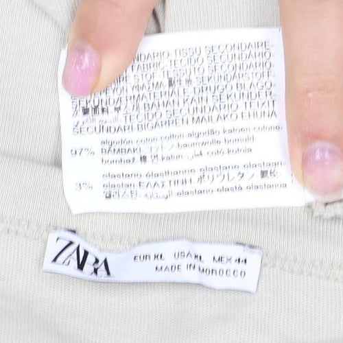 Zara Men's Beige XL Crew Neck T-Shirt, Relaxed Fit