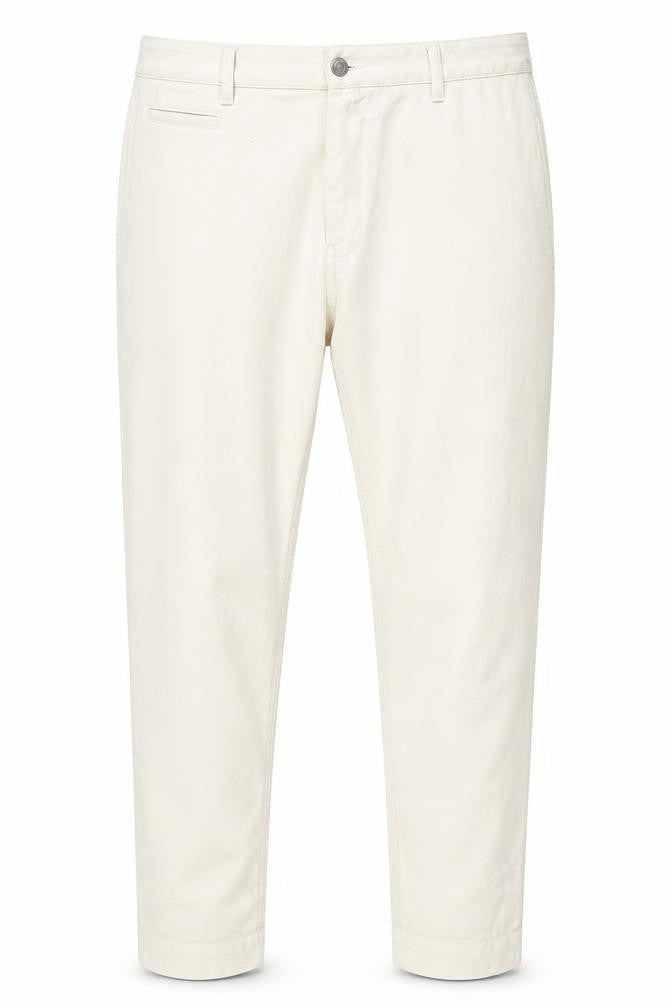 Front view of Zara Men's Beige Denim Jeans, size 34, Button Closure