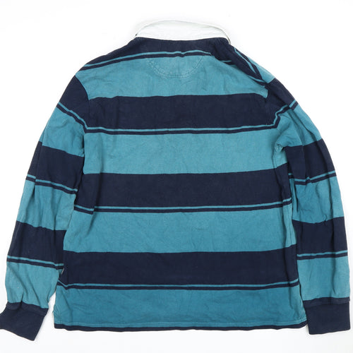 Marks and Spencer Men's Blue Striped Polo Shirt L