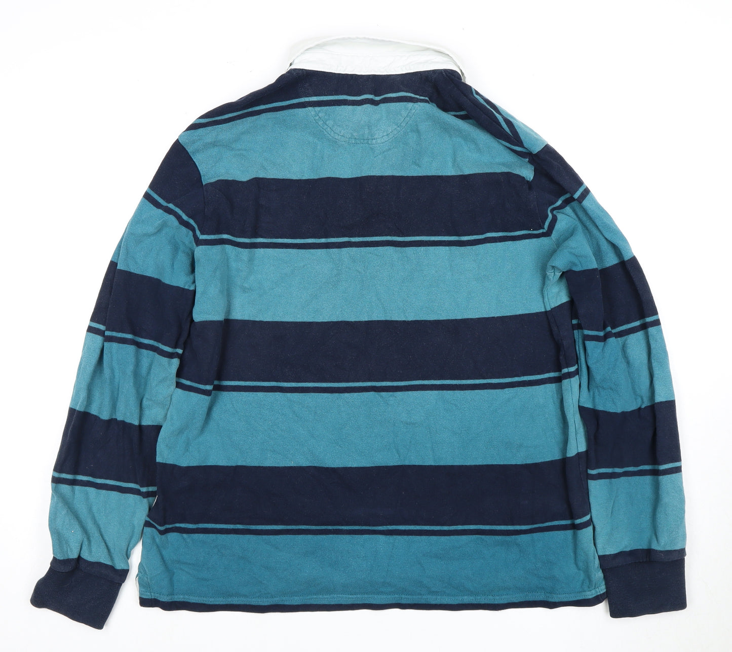 Marks and Spencer Men's Blue Striped Polo Shirt L