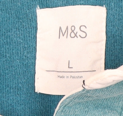 Marks and Spencer Men's Blue Striped Polo Shirt L