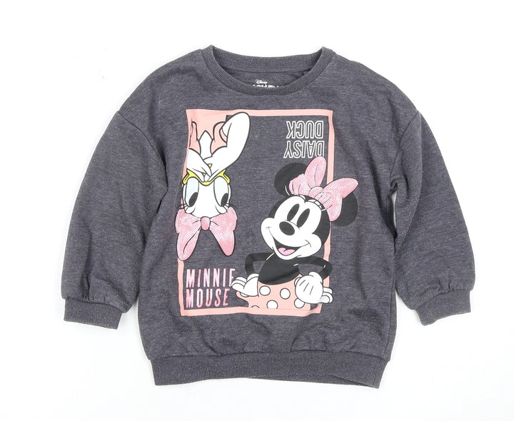 Disney Girls Grey Minnie Mouse Pullover Hoodie 2-3 Years